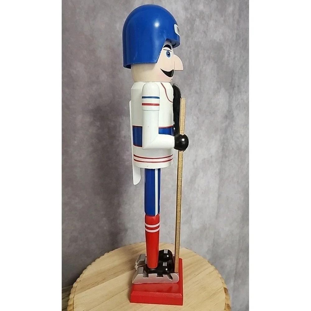 Hockey Player Nutcracker Puck Stick Red Blue White Wood Christmas 16